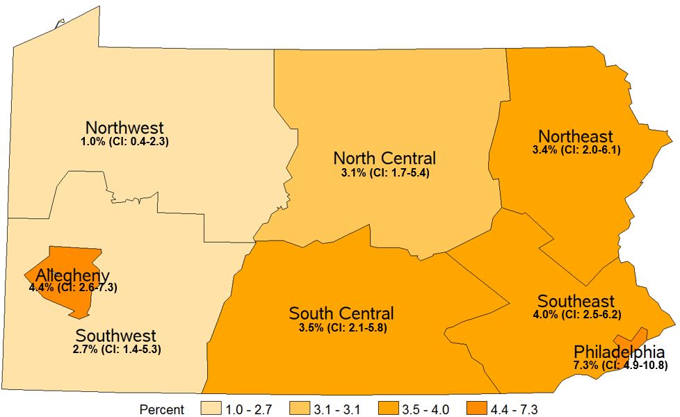 Considered to be Lesbian, Gay or Bisexual, Pennsylvania Health Districts, 2016